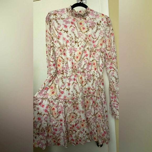 NWT Altar’s State Floral High Neck Tiered Long Bell Sleeve Dress Size Large - Picture 4 of 11